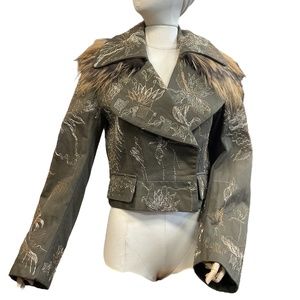 Olive Dries Van Noten Valli Jacket with removable Fox Collar